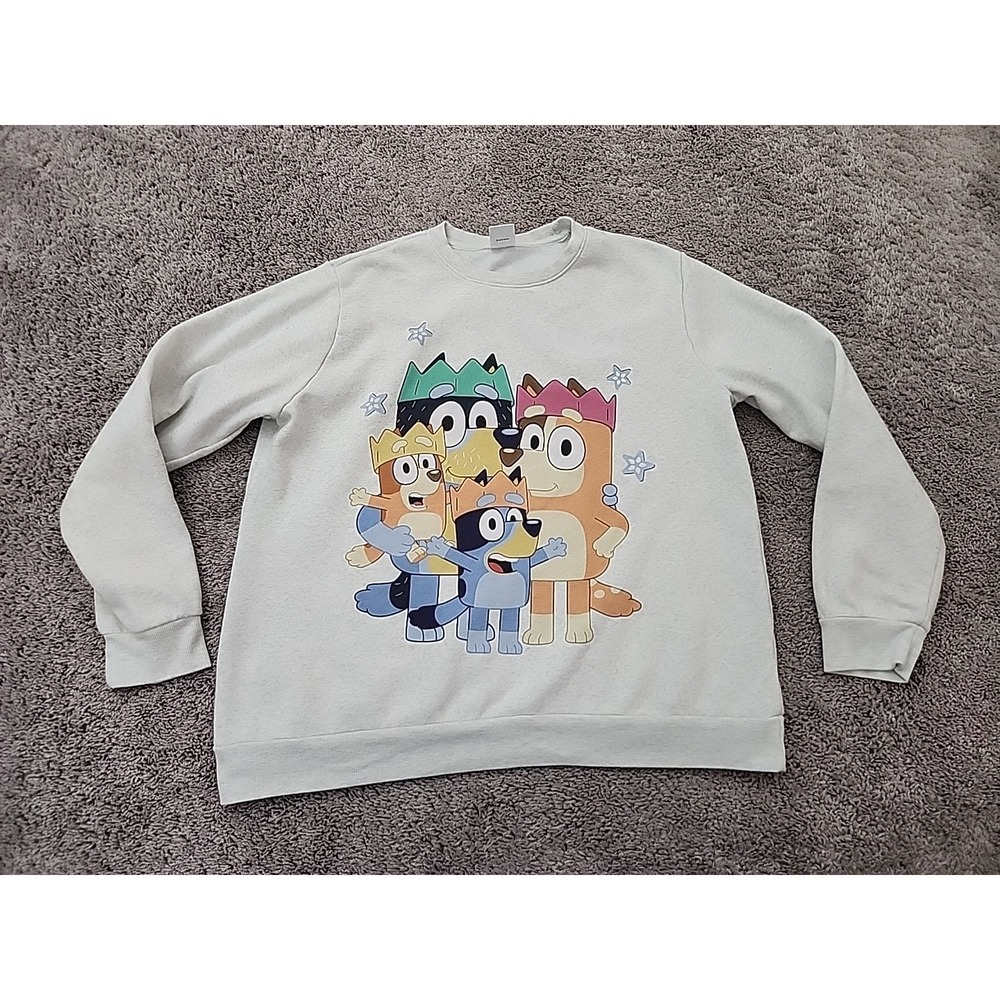 Bluey Heeler Family Sweatshirt Adult Unisex XL Gray Pullover "Hooray" BackPrint